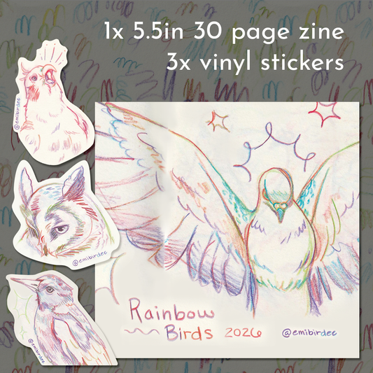 Rainbow Birds Sketchbook Zine and Stickers