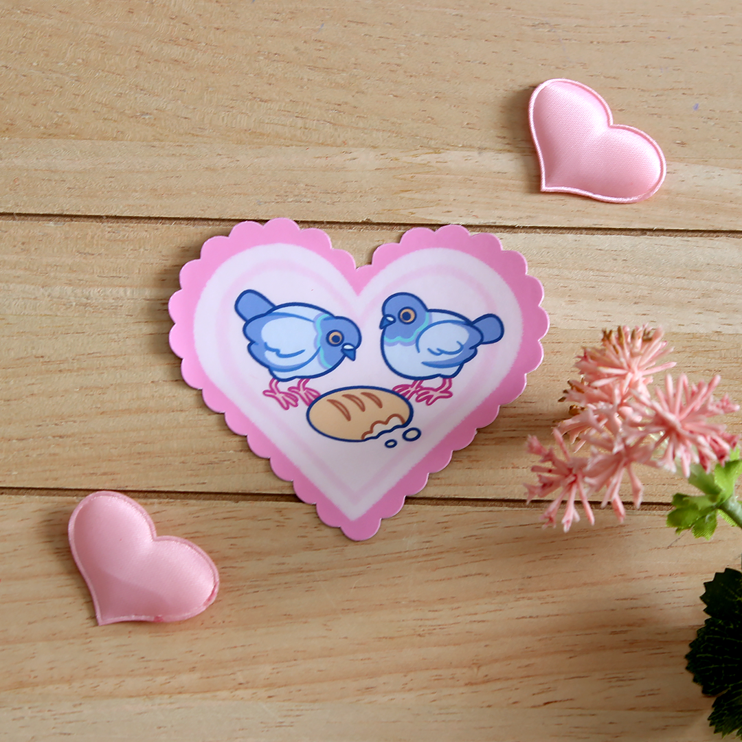 Heart With Pigeons Sharing Bread Vinyl Sticker