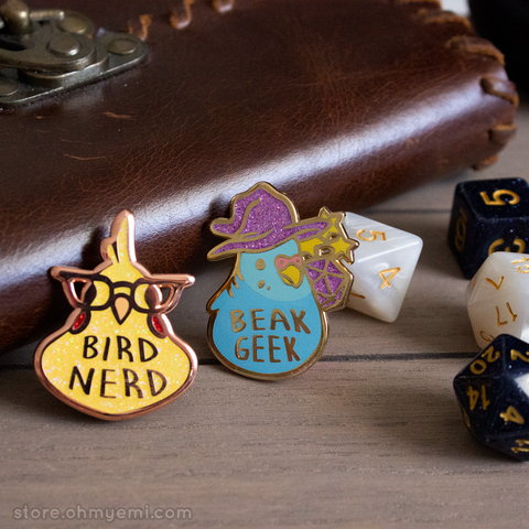 Bird Nerd and Beak Geek Enamel Pins
